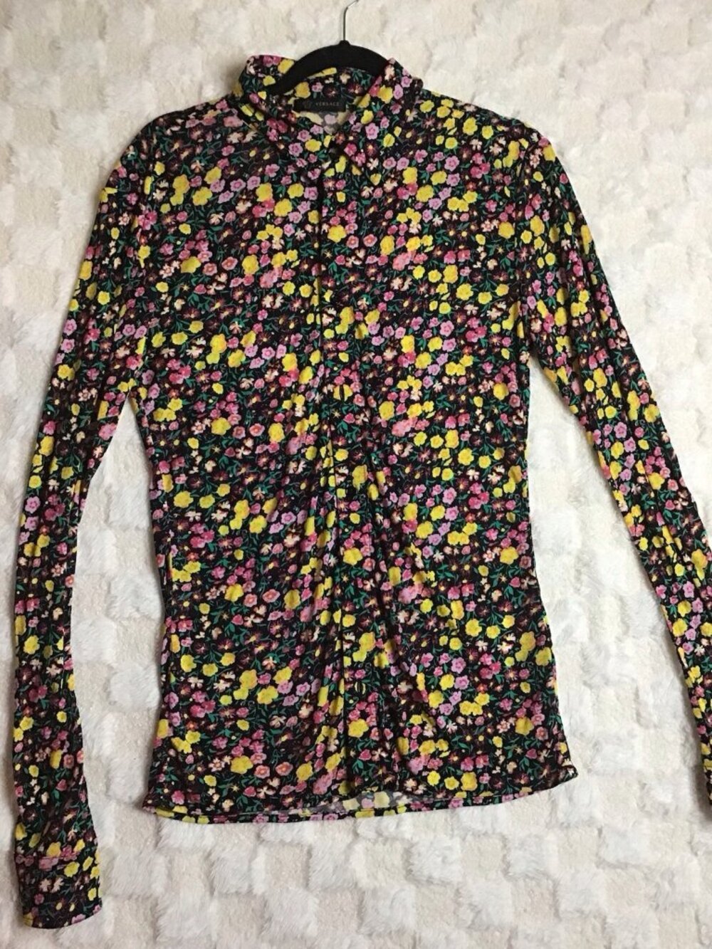 Gianni Versace  Floral Button Down Blouse Black  Pink Yellow Woman’s Sz 39 Italy